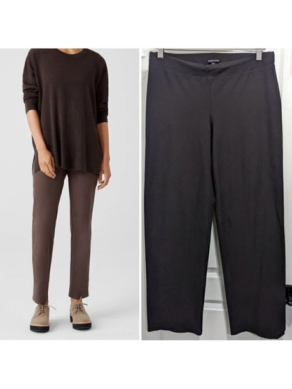 Eileen Fisher | Washable stretch crepe mid-waist pant in dark brown